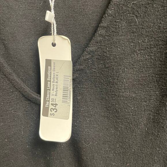 Glam Boutique Black Bodysuit Size Large Puff Sleeve NEW V-Neck Elegant Party - Picture 4 of 4